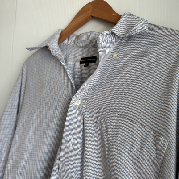 Hart Schaffner Marx Light blue and tan Casual Button Down Shirt size 16 1/2 - 35 - Picture 3 of 7